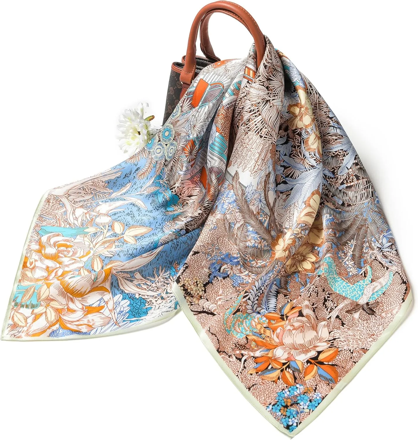 100% Pure Mulberry Silk Scarf 35" Large Square Lightweight Headscarf Womens Hair Wraps The shawl-With Gift Packed