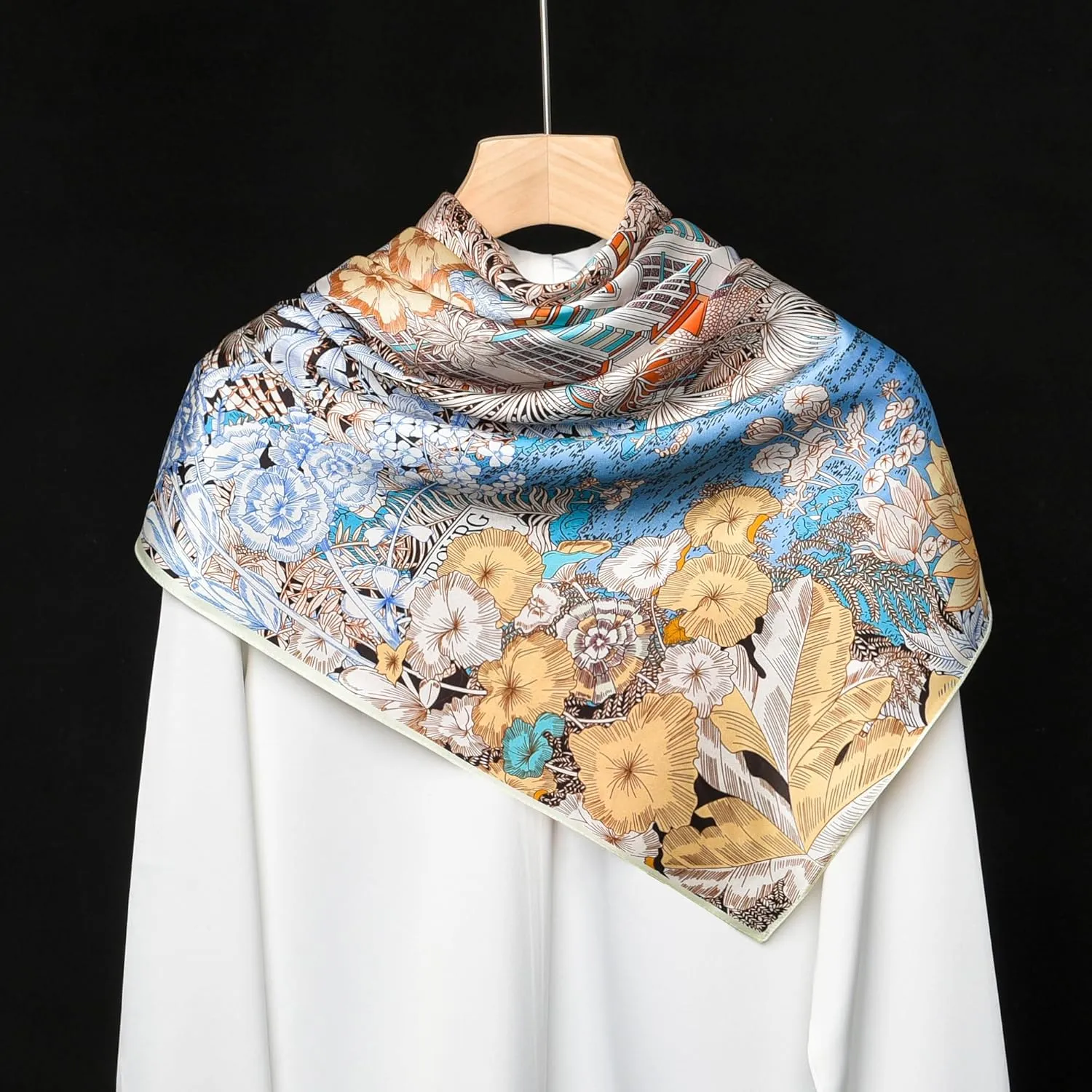 100% Pure Mulberry Silk Scarf 35" Large Square Lightweight Headscarf Womens Hair Wraps The shawl-With Gift Packed