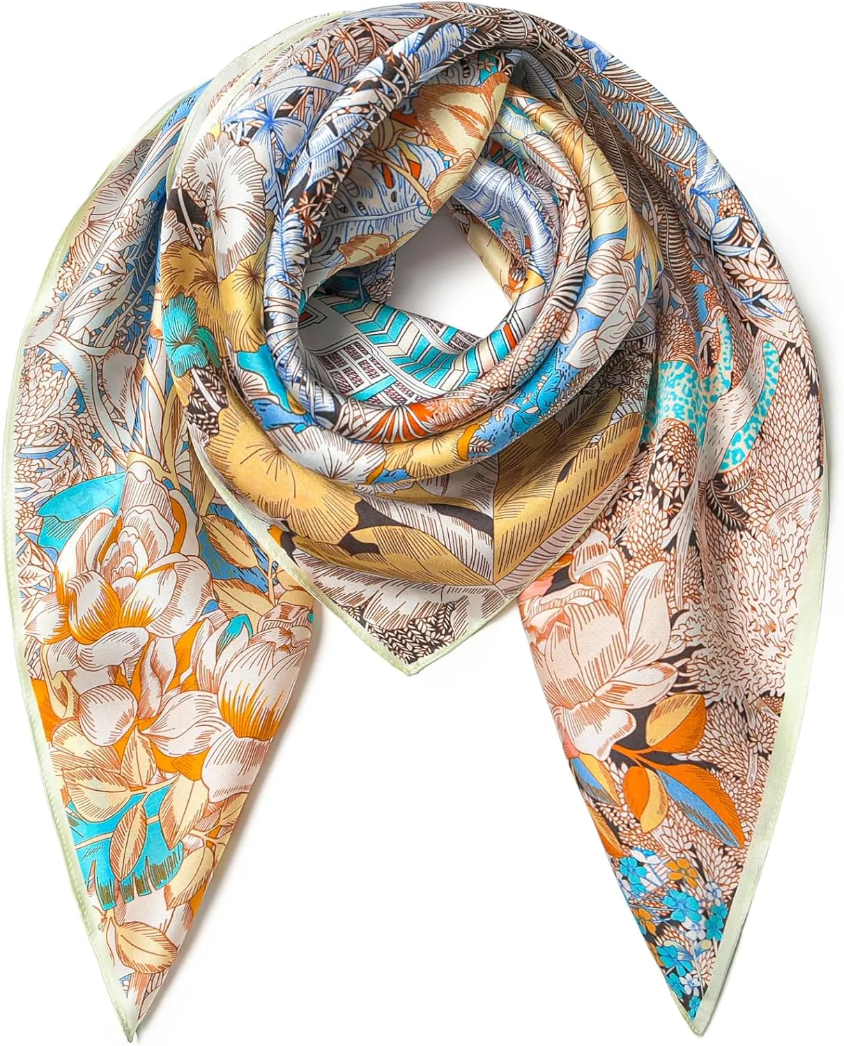 100% Pure Mulberry Silk Scarf 35" Large Square Lightweight Headscarf Womens Hair Wraps The shawl-With Gift Packed