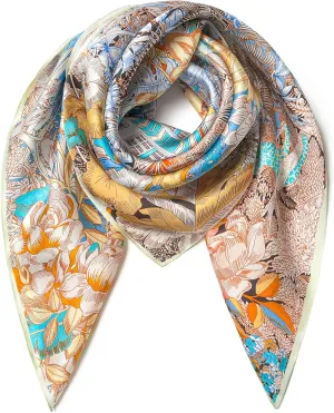 100% Pure Mulberry Silk Scarf 35" Large Square Lightweight Headscarf Womens Hair Wraps The shawl-With Gift Packed