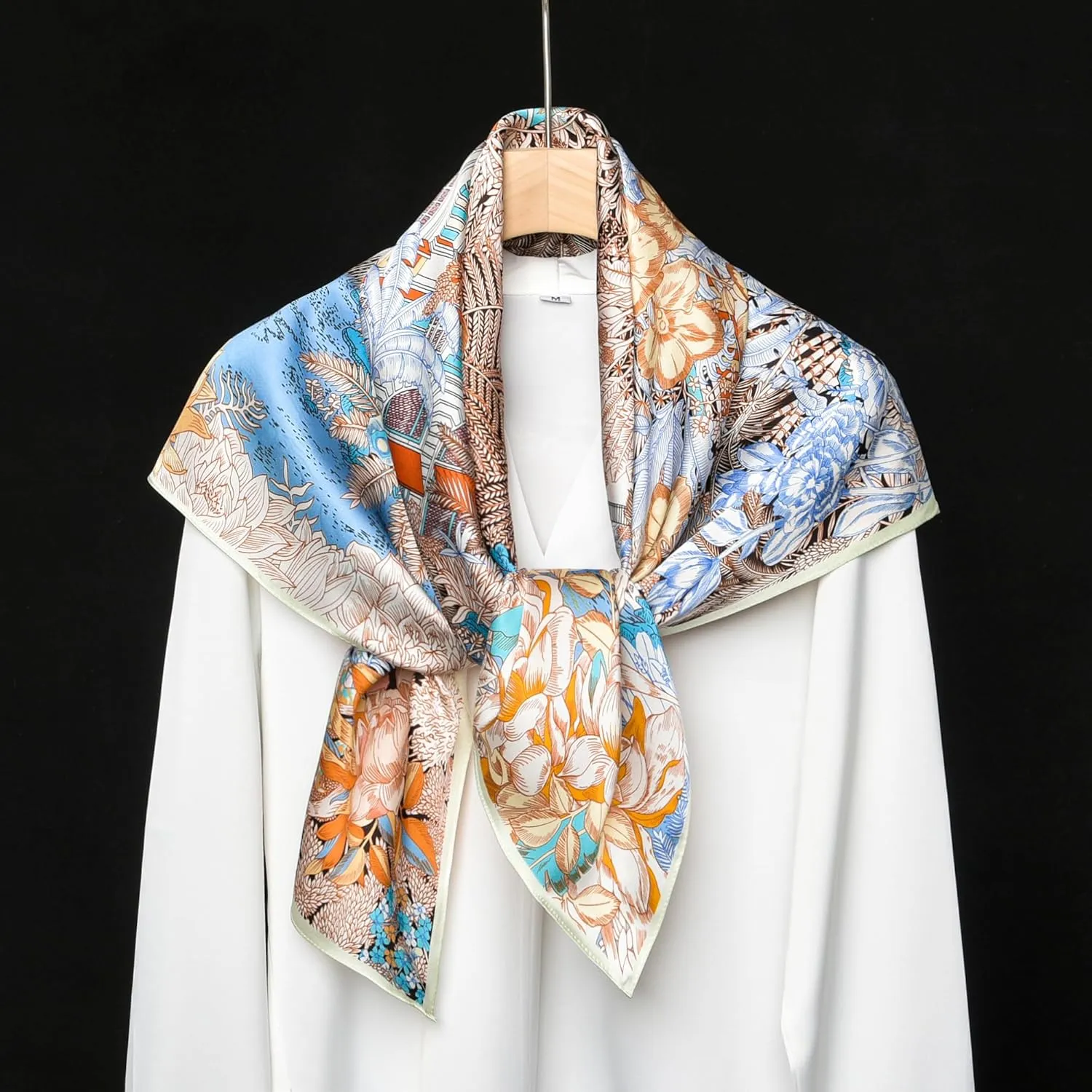 100% Pure Mulberry Silk Scarf 35" Large Square Lightweight Headscarf Womens Hair Wraps The shawl-With Gift Packed