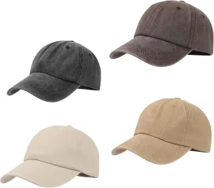 4 Pcs Washed Plain Baseball Cap, Twill Adjustable Unisex Cotton Baseball Cap Vintage Dad Hat Men/Women/Teenagers