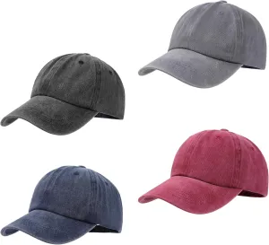 4 Pcs Washed Plain Baseball Cap, Twill Adjustable Unisex Cotton Baseball Cap Vintage Dad Hat Men/Women/Teenagers