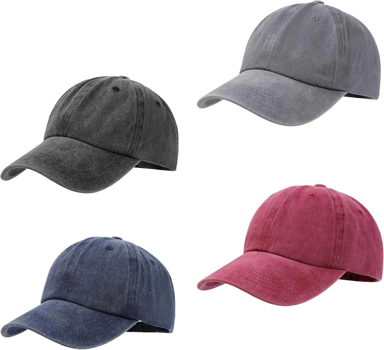 4 Pcs Washed Plain Baseball Cap, Twill Adjustable Unisex Cotton Baseball Cap Vintage Dad Hat Men/Women/Teenagers