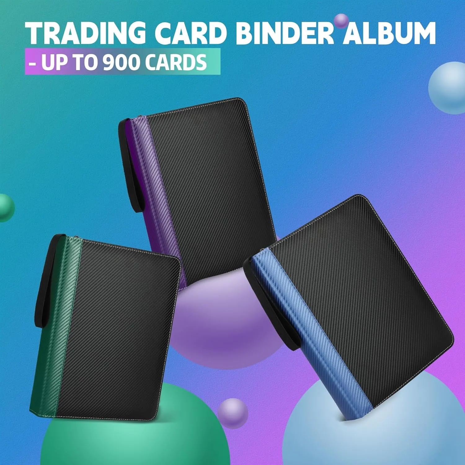 9 Pockets Trading Card Binder with Sleeves Card Organizer, 900 Double Sided Pocket PU Card Collection Binder, Baseball Binder,for Sports Card, MTG, TCG Yugioh Card (Blue)