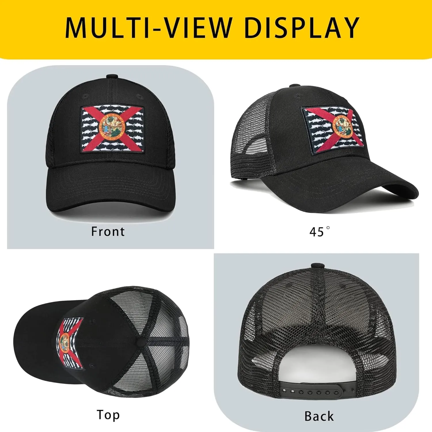 Adjustable State Flag Trucker Hat Mesh Baseball Cap with Embroidered Patch for Men Women