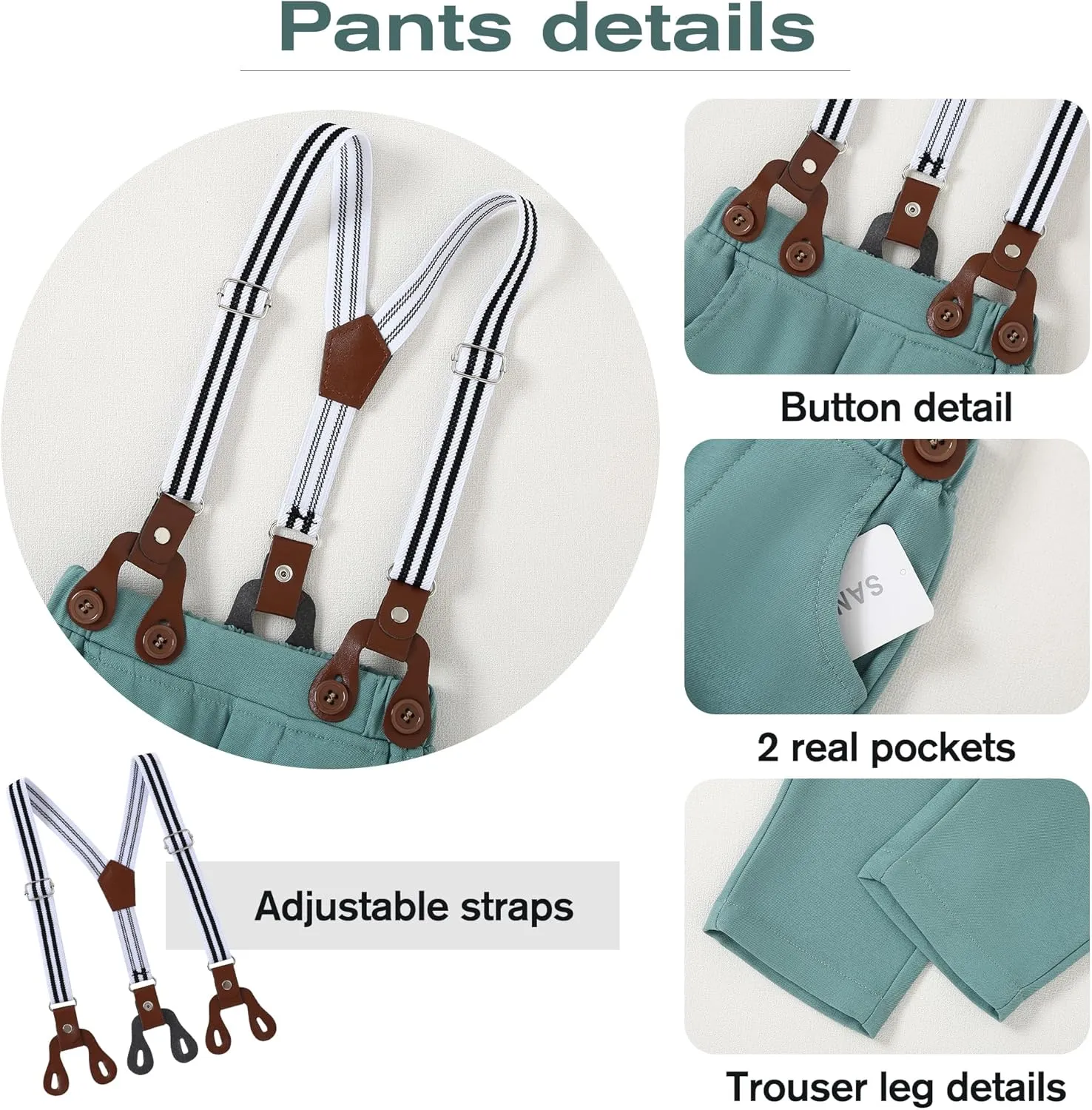 Baby Boy Clothes Suits 0-24M Infant Gentleman Outfit Long Sleeve Dress Shirt Suspender Pants Bowtie Beret Wedding Set