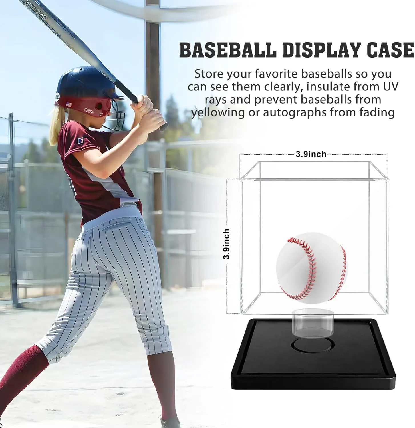 Baseball Display Case, Clear Acrylic Cube Baseball Case, UV Protected Baseball Holder Display Case, Baseball Stand Box for Signed Balls Memorabilia, 1 Pack