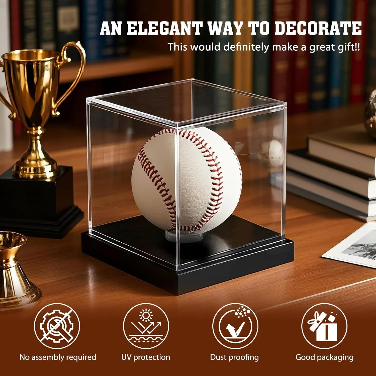 Baseball Display Case, Clear Acrylic Cube Baseball Case, UV Protected Baseball Holder Display Case, Baseball Stand Box for Signed Balls Memorabilia, 1 Pack