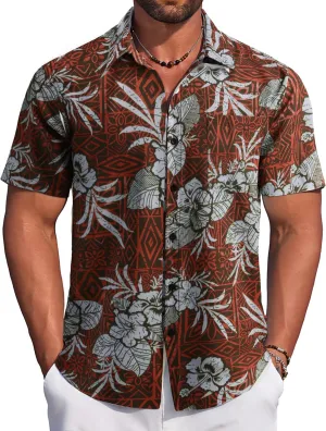 COOFANDY Men's Hawaiian Tropical Shirt Button Down Short Sleeve Vintage Floral Shirt