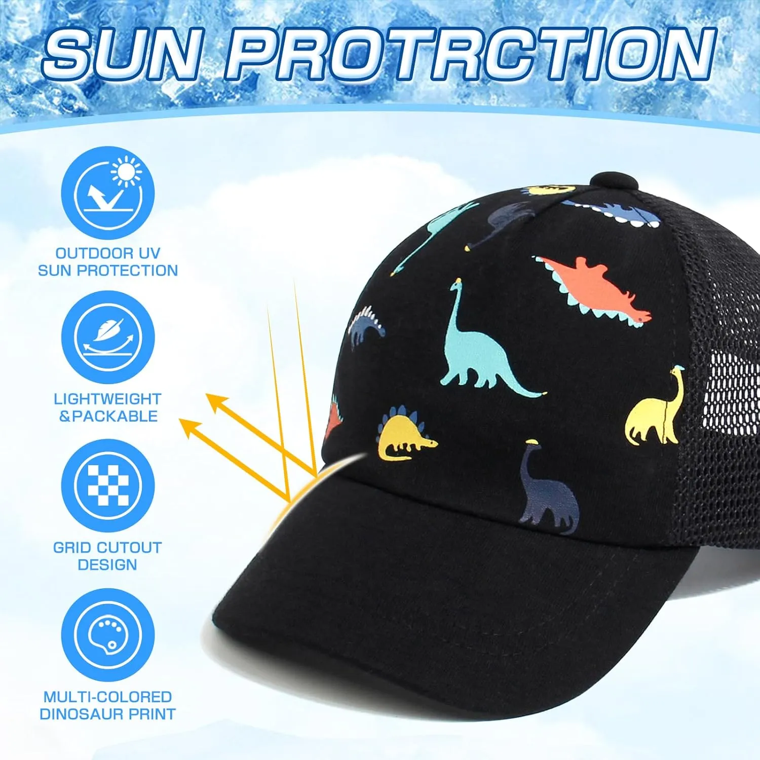 Duoyeree Toddler Baseball Cap with Dinosaur Print and Solid Color for Baby Boys and Girls