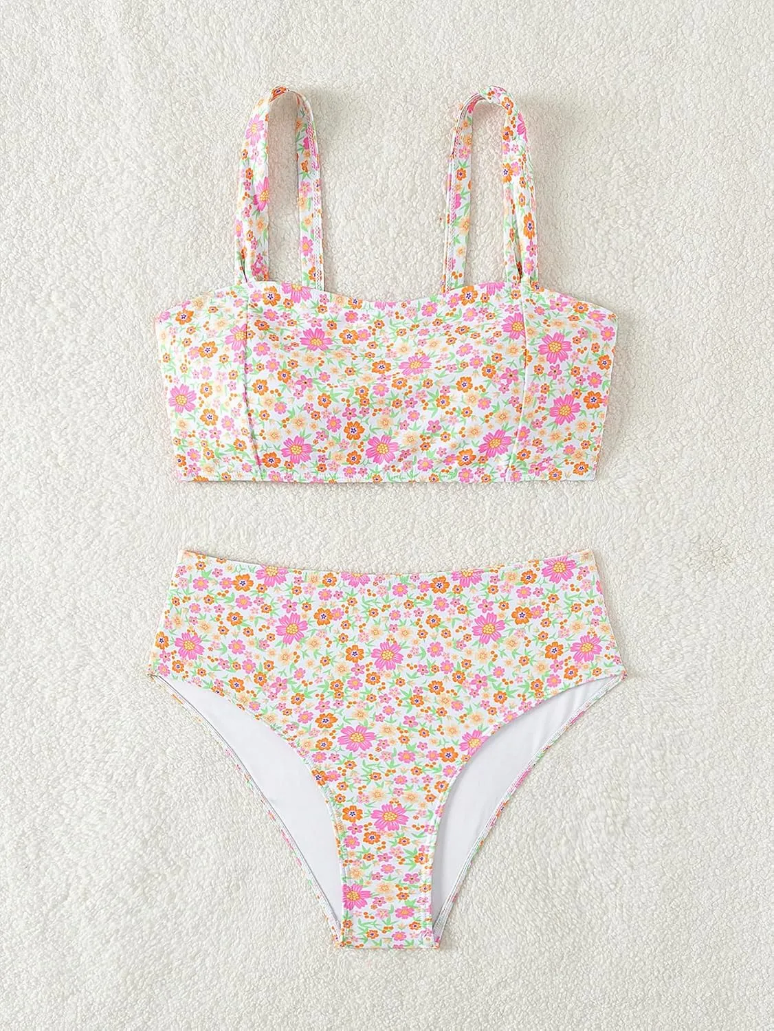 Fanuerg Women's High Waisted Bikini Sets Wide Straps Two Piece Swimsuit Floral Print Bathing Suits