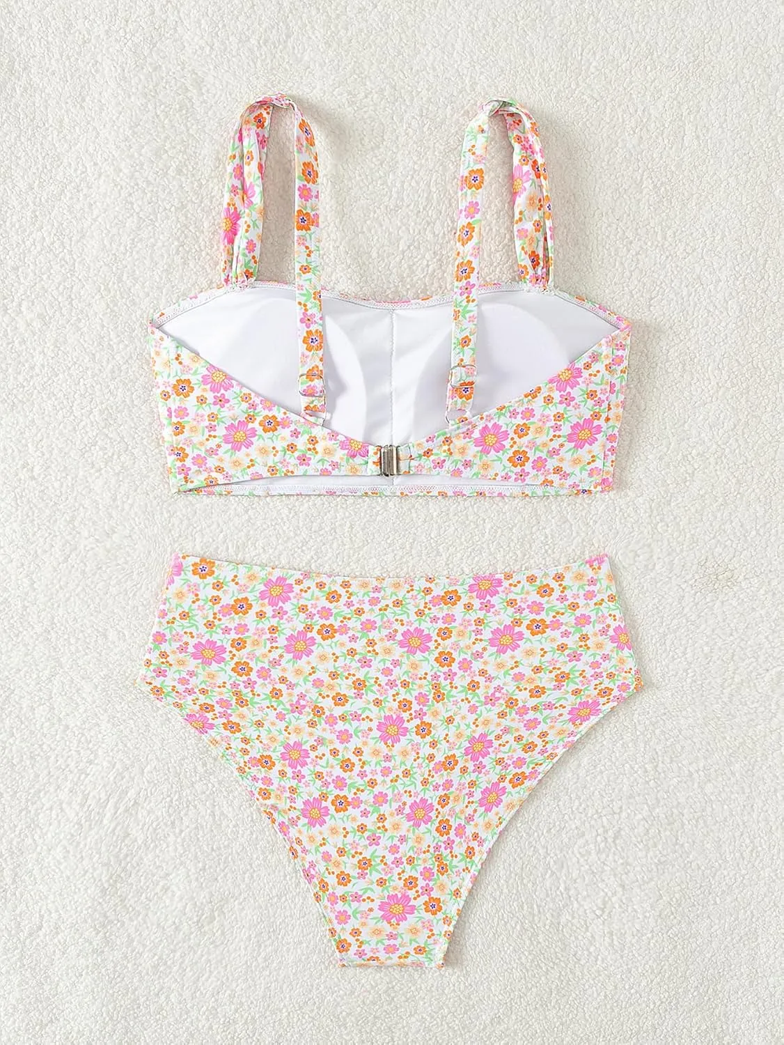 Fanuerg Women's High Waisted Bikini Sets Wide Straps Two Piece Swimsuit Floral Print Bathing Suits