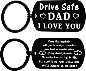 Father's Day Gifts for Dad from Daughter, Drive Safe Keychain Gifts Ideal for Dad Birthday Christmas Valentine's Day