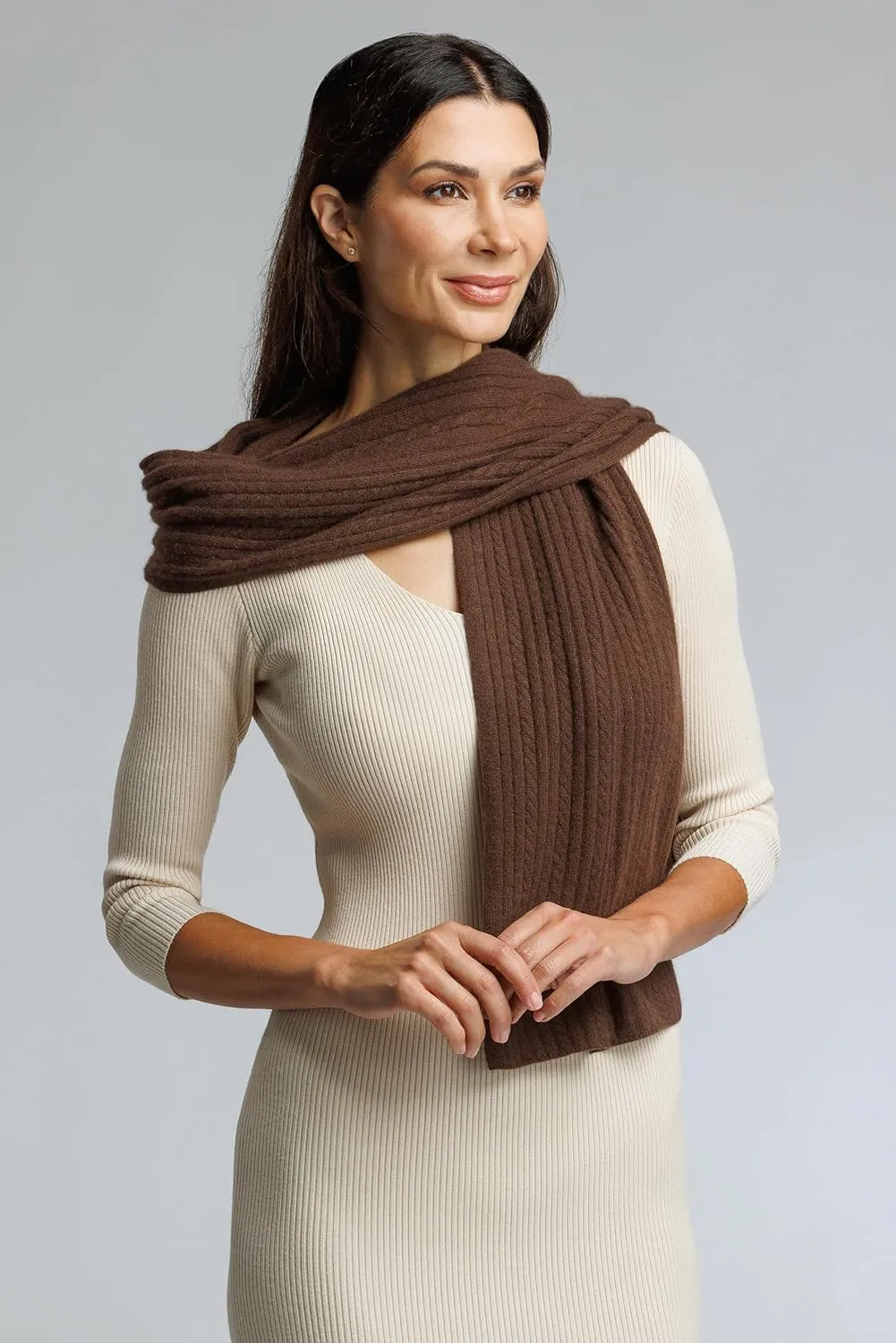 Fishers Finery Women's Cozy Cashmere Cable Knitted Winter Scarf | Black Label Box