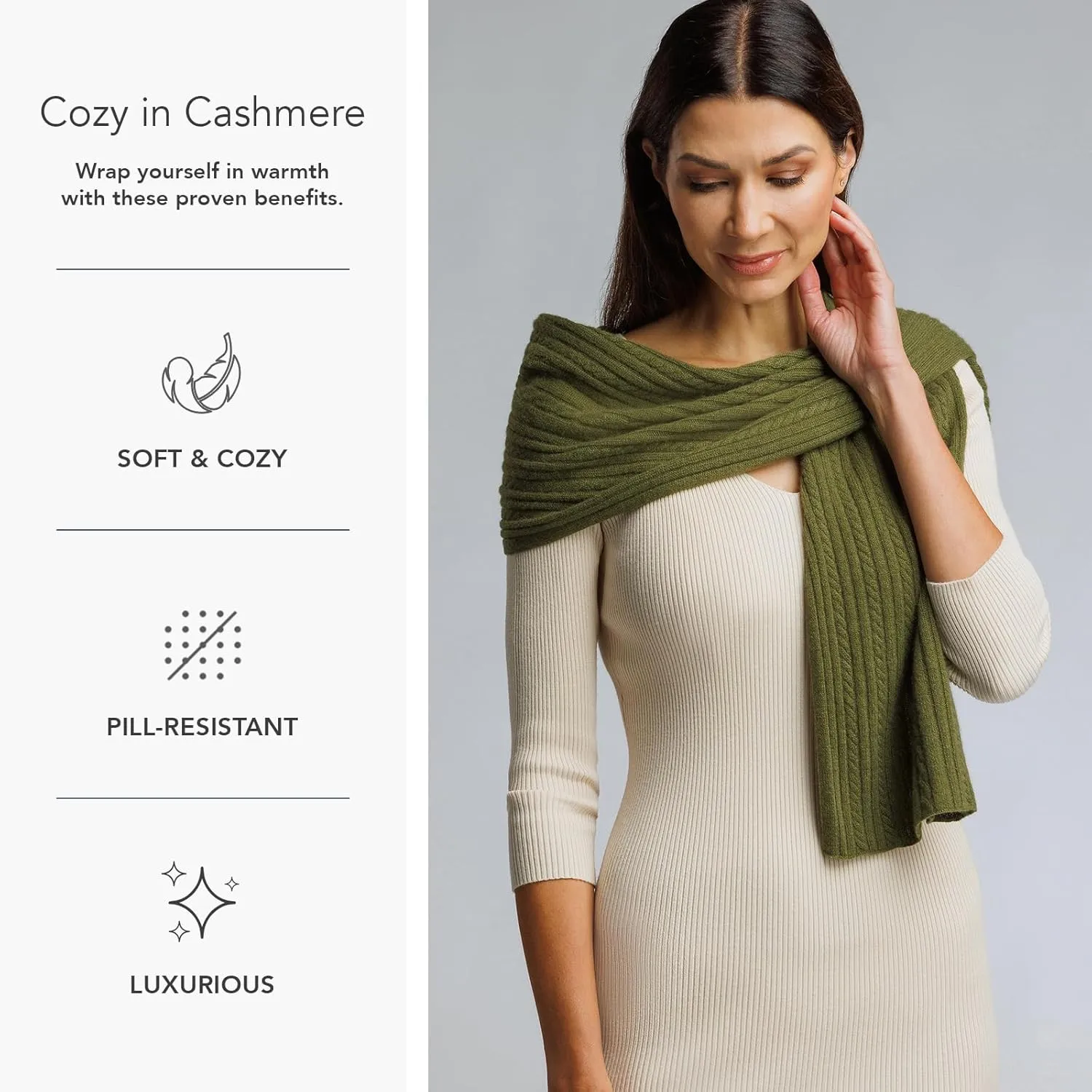 Fishers Finery Women's Cozy Cashmere Cable Knitted Winter Scarf | Black Label Box
