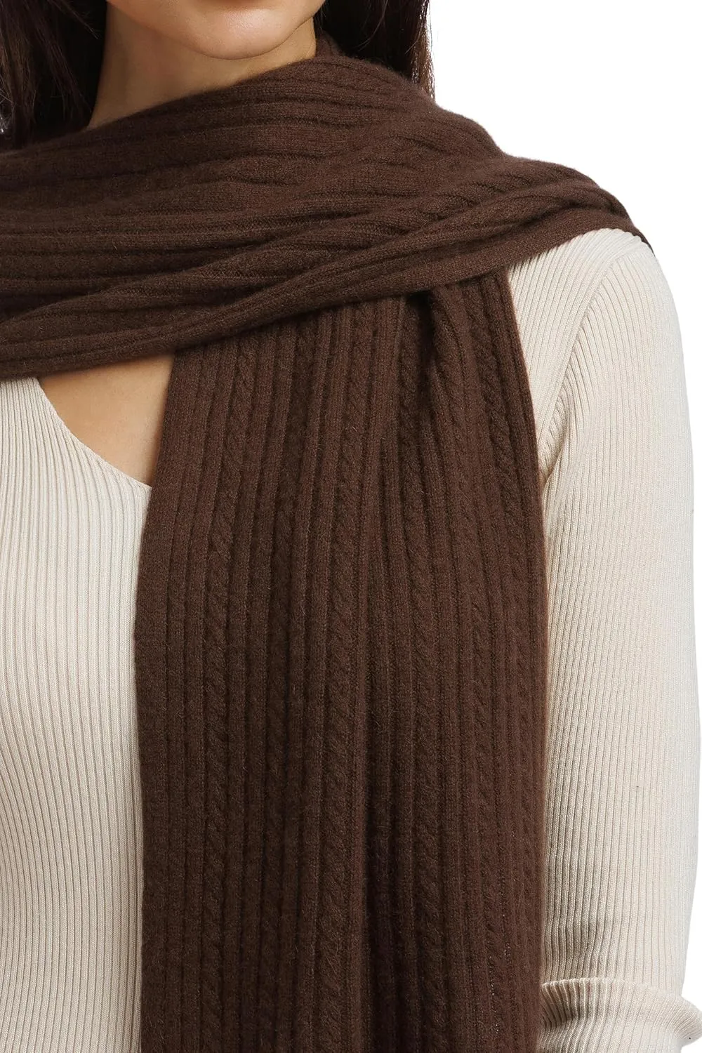 Fishers Finery Women's Cozy Cashmere Cable Knitted Winter Scarf | Black Label Box