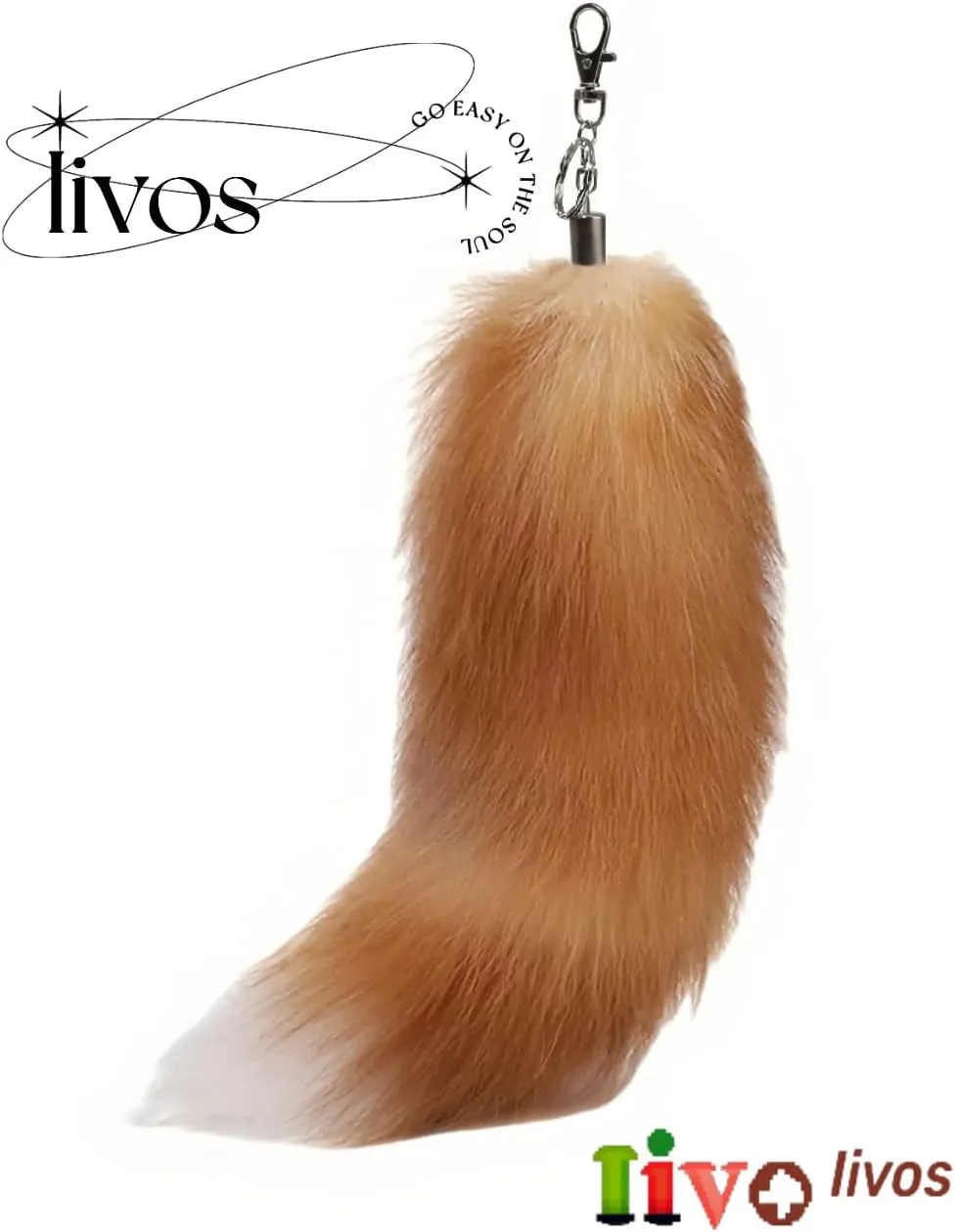 Fluffy Therian fox Tail Keychain - Soft Fur, Realistic Colors, Durable, Perfect for Cosplay, Renaissance Fairs