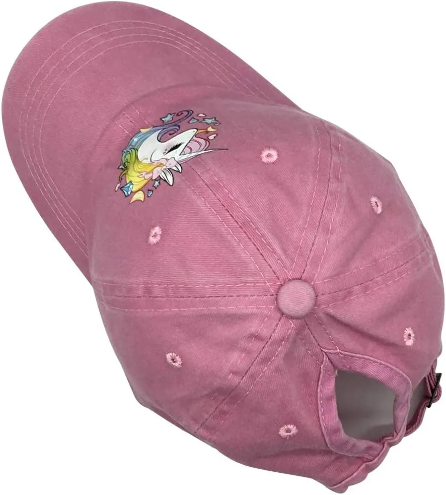 Girls' Adjustable Cute Unicorn Ponytail Cap, High Buns Baseball Dad Hat for 3-12 Years