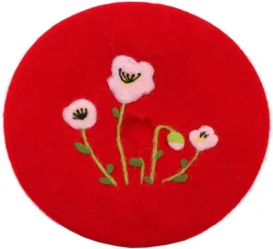 Handmade Wool Beret Hat French Style Needle Felt Flower Beanies Women Winter Autumn Cap