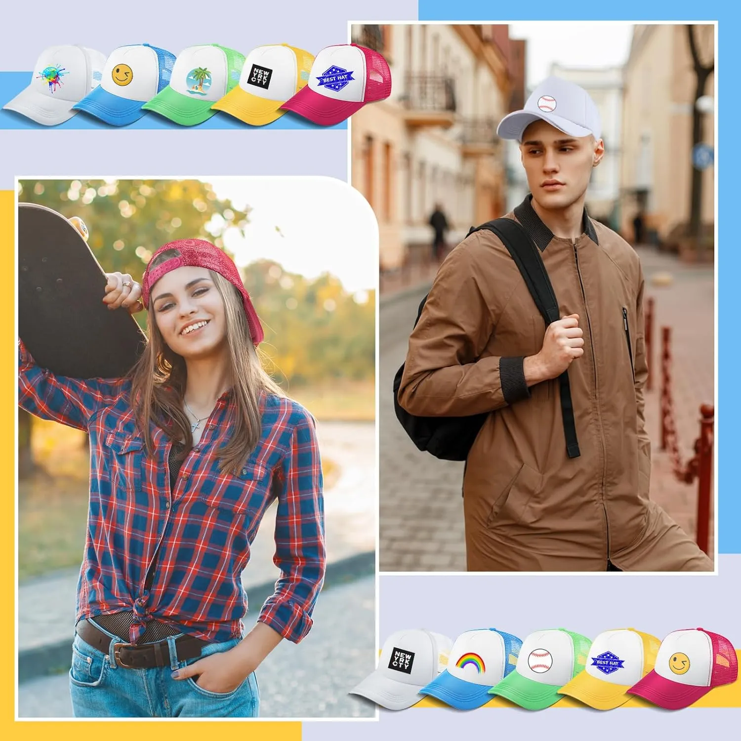 Hercicy 40 Pack Sublimation Blank Trucker Hat Bulk Baseball Cap Adjustable Mesh Unisex Polyester Hat Heat Transfer