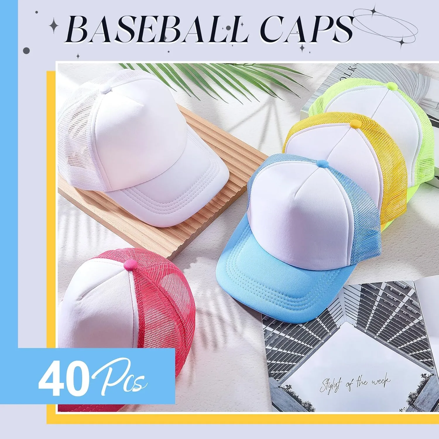 Hercicy 40 Pack Sublimation Blank Trucker Hat Bulk Baseball Cap Adjustable Mesh Unisex Polyester Hat Heat Transfer