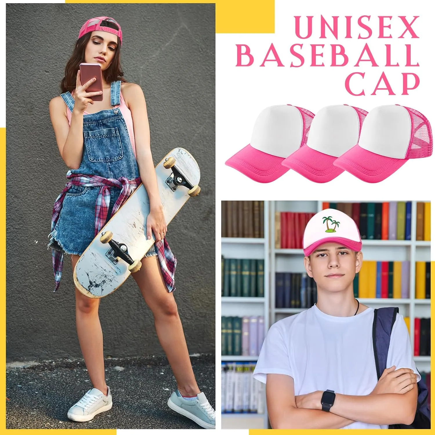 Hercicy 40 Pack Sublimation Blank Trucker Hat Bulk Baseball Cap Adjustable Mesh Unisex Polyester Hat Heat Transfer