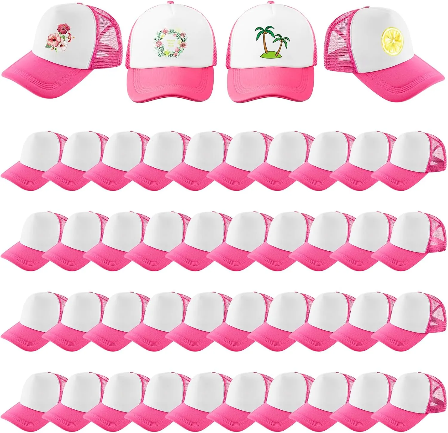 Hercicy 40 Pack Sublimation Blank Trucker Hat Bulk Baseball Cap Adjustable Mesh Unisex Polyester Hat Heat Transfer