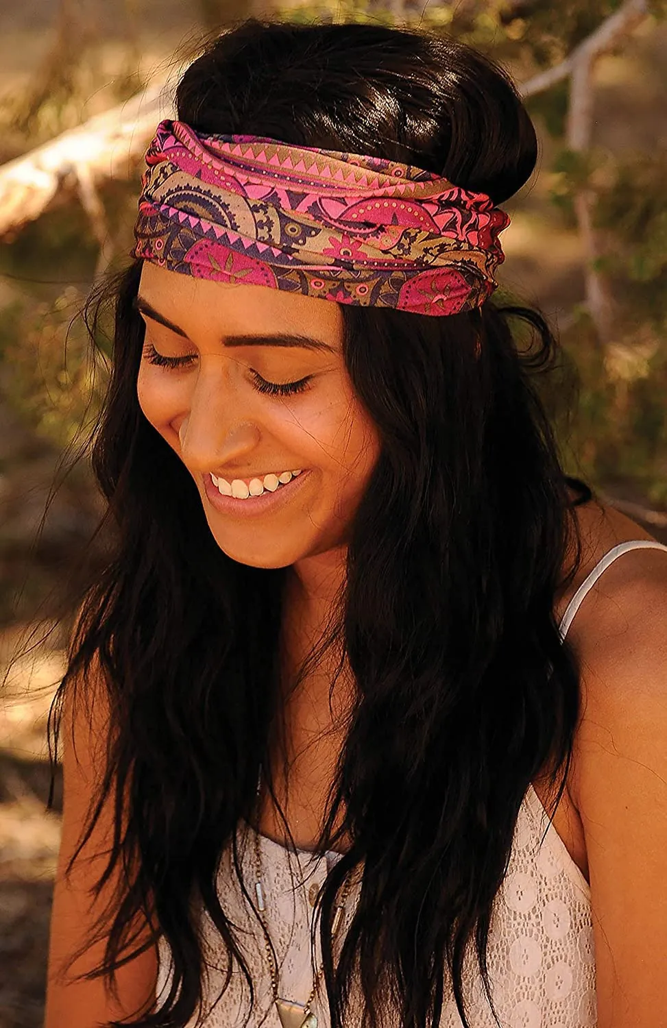 Karma Blue Batik Headband for Women - Wide - Fabric Headband and Stretchy Hair Scarf - Blue