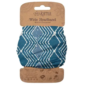 Karma Blue Batik Headband for Women - Wide - Fabric Headband and Stretchy Hair Scarf - Blue
