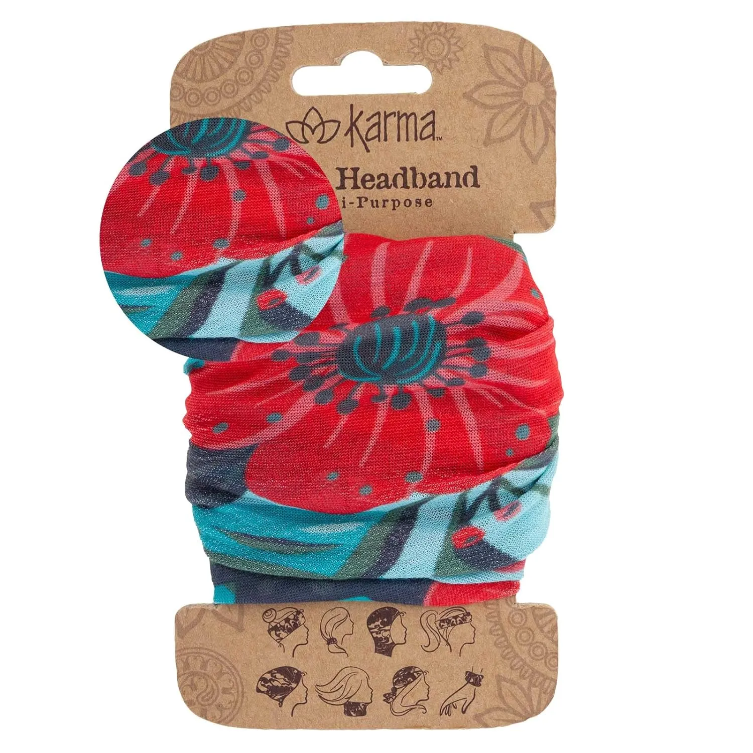 Karma Blue Batik Headband for Women - Wide - Fabric Headband and Stretchy Hair Scarf - Blue
