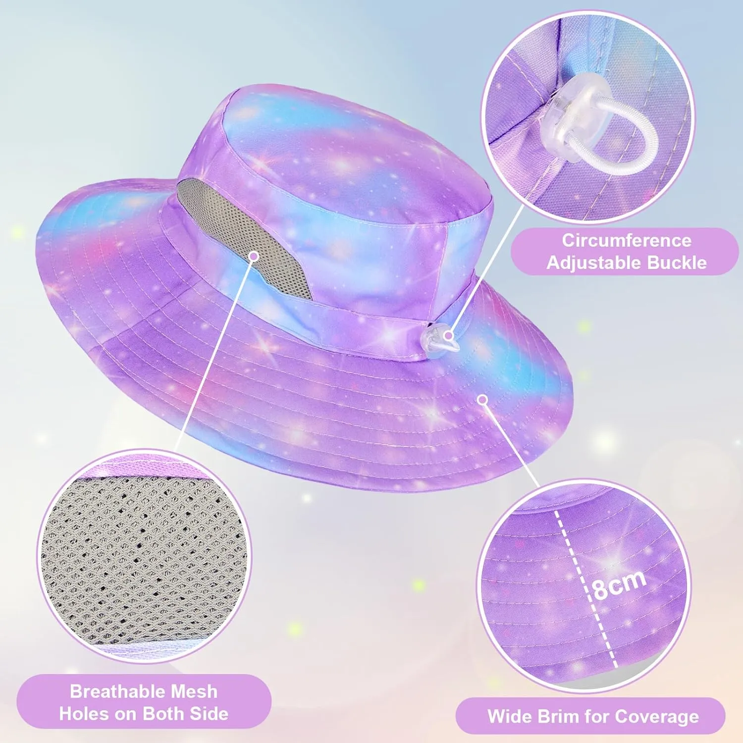 Kids Sun Hat for Girls Mesh Bucket Hat Toddler UV Protection Beach Hat Kids Foldable Fishing Hat for Girls 2-8 Years