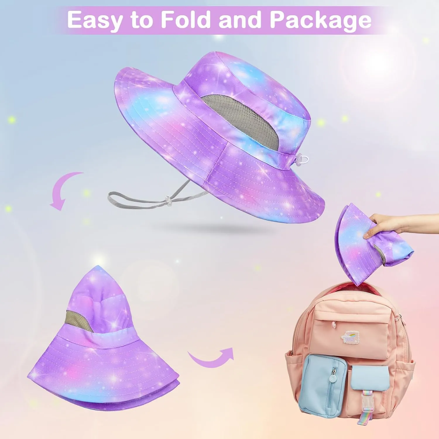 Kids Sun Hat for Girls Mesh Bucket Hat Toddler UV Protection Beach Hat Kids Foldable Fishing Hat for Girls 2-8 Years