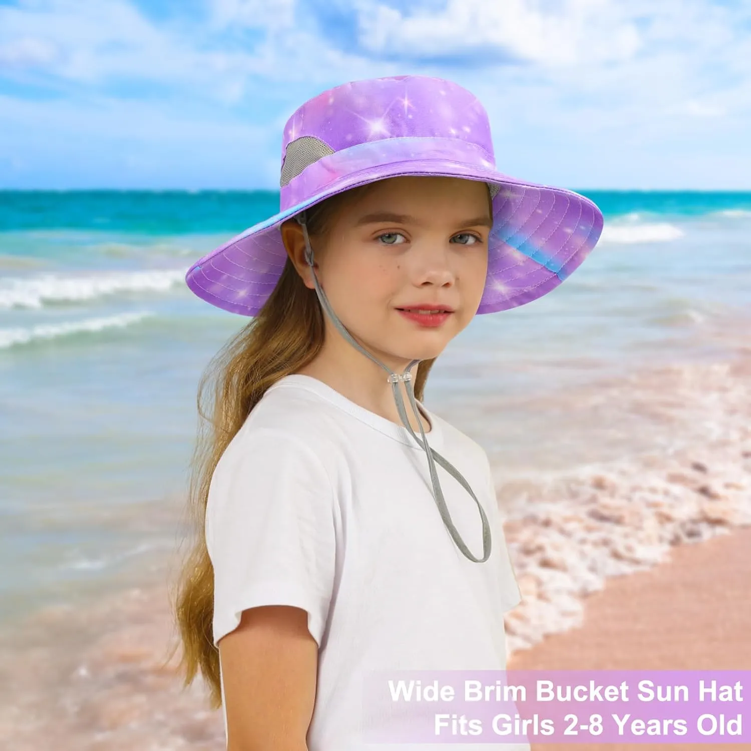 Kids Sun Hat for Girls Mesh Bucket Hat Toddler UV Protection Beach Hat Kids Foldable Fishing Hat for Girls 2-8 Years
