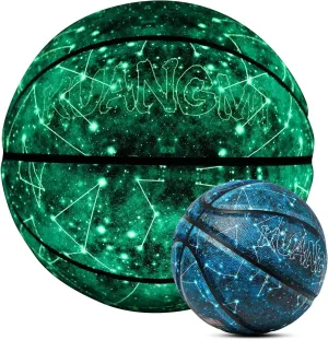 Kuangmi Glow in The Dark Basketball, Luminous Glowing Composite Leather Ball Gifts for Men, Women, Teenager, Indoor & Outdoor Night Basketball, Size 5/Size 6/Size 7