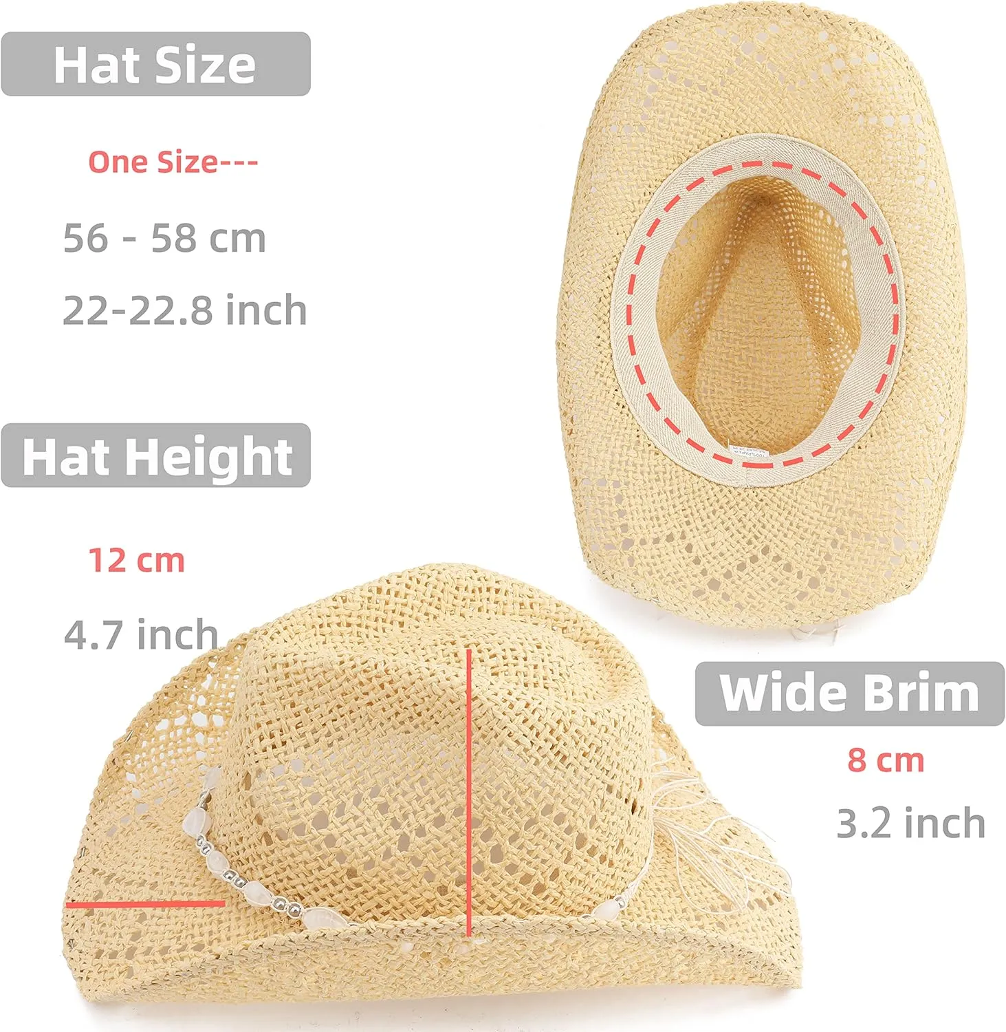 Men Women Cowgirl Straw Western Cowboy Hat