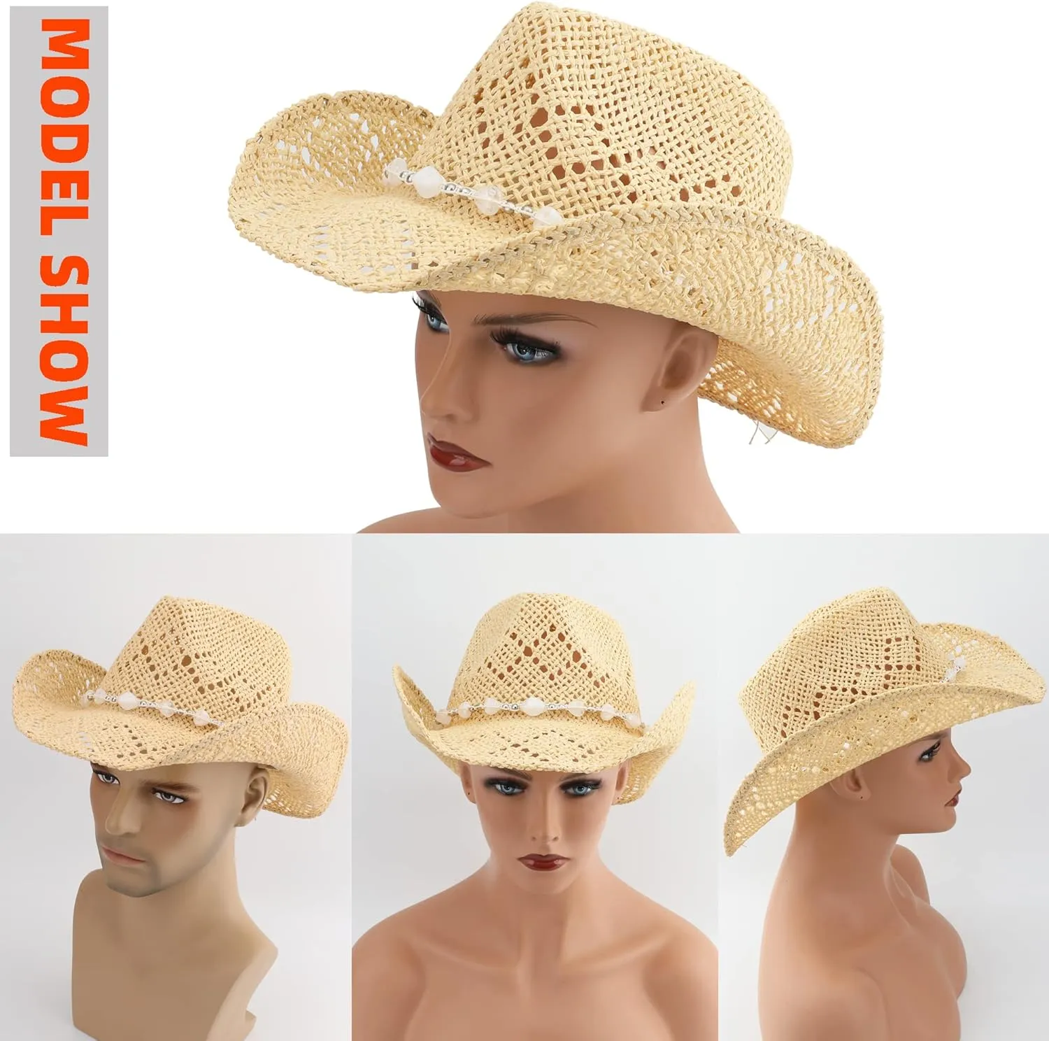 Men Women Cowgirl Straw Western Cowboy Hat