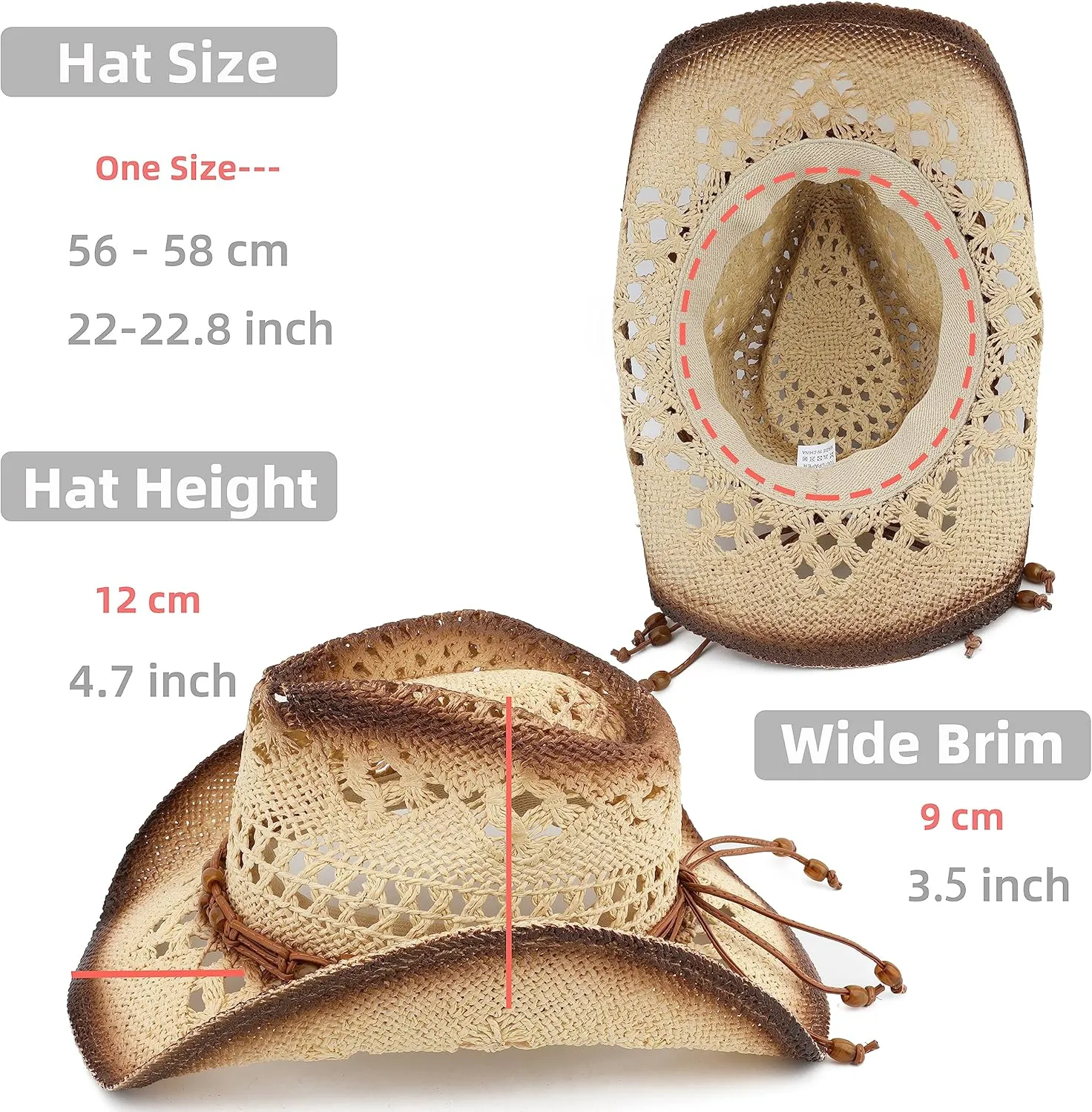 Men Women Cowgirl Straw Western Cowboy Hat