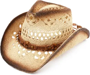 Men Women Cowgirl Straw Western Cowboy Hat