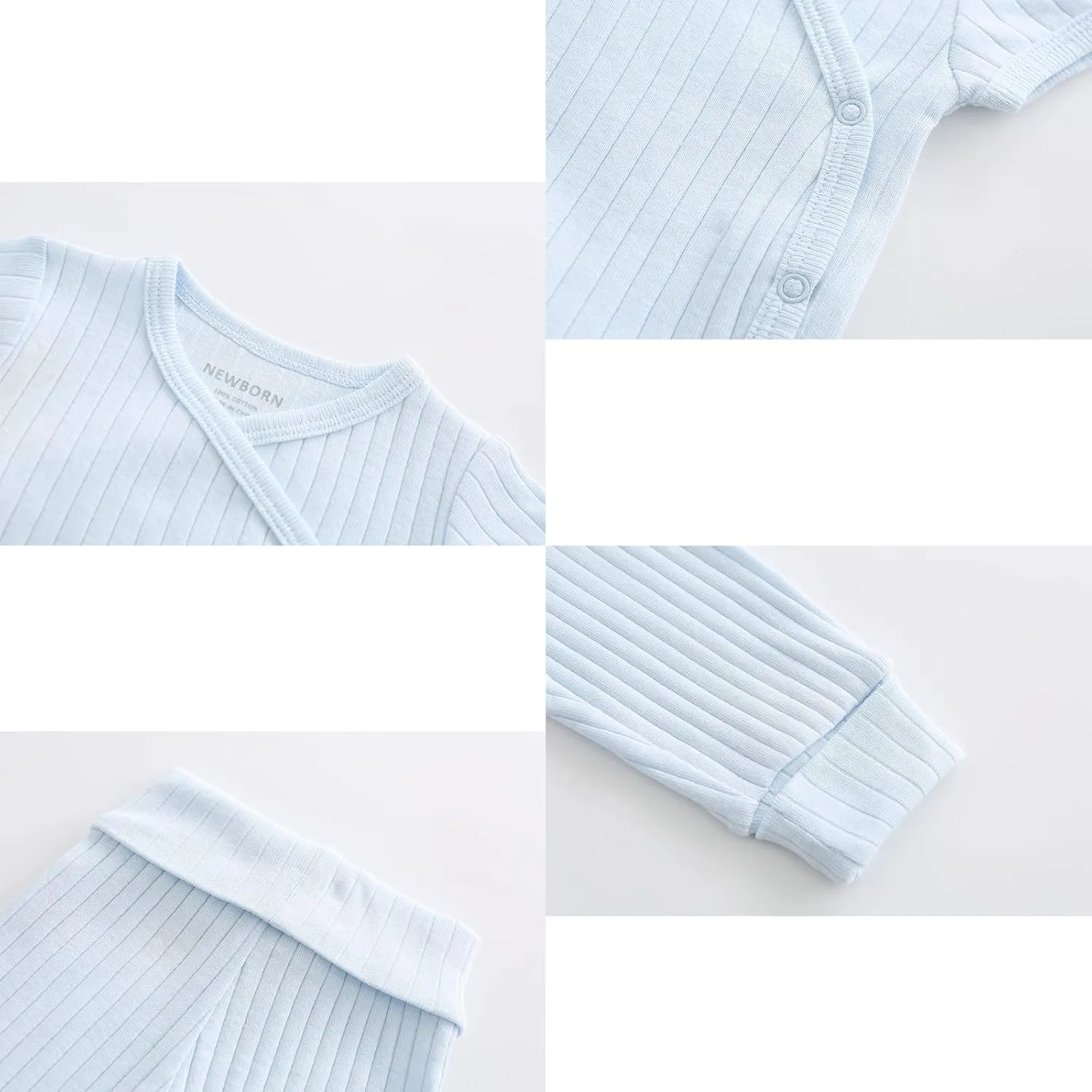 Newborn Infant Baby Boy Girl 100% Cotton Bodysuits Short Sleeve, Pants,Caps and Scratch Mittens Solid Color