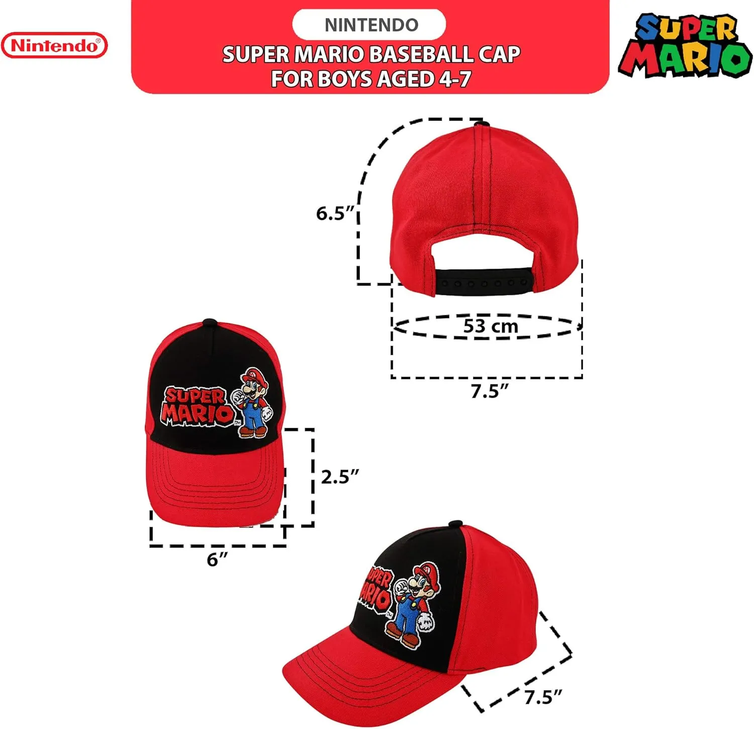 Nintendo Boys Super Mario Bros. Cotton Baseball Cap (Size 4-7)