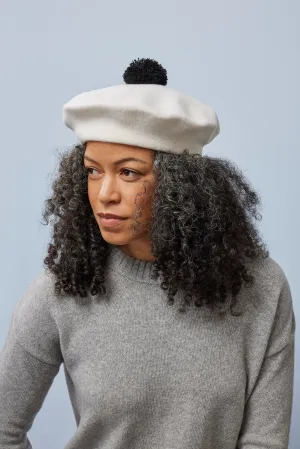 Pom Pom Beret White/Black