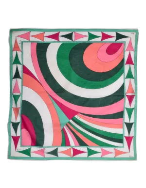 Pucci Vintage Green Multicolor Geometric Print Cotton Scarf