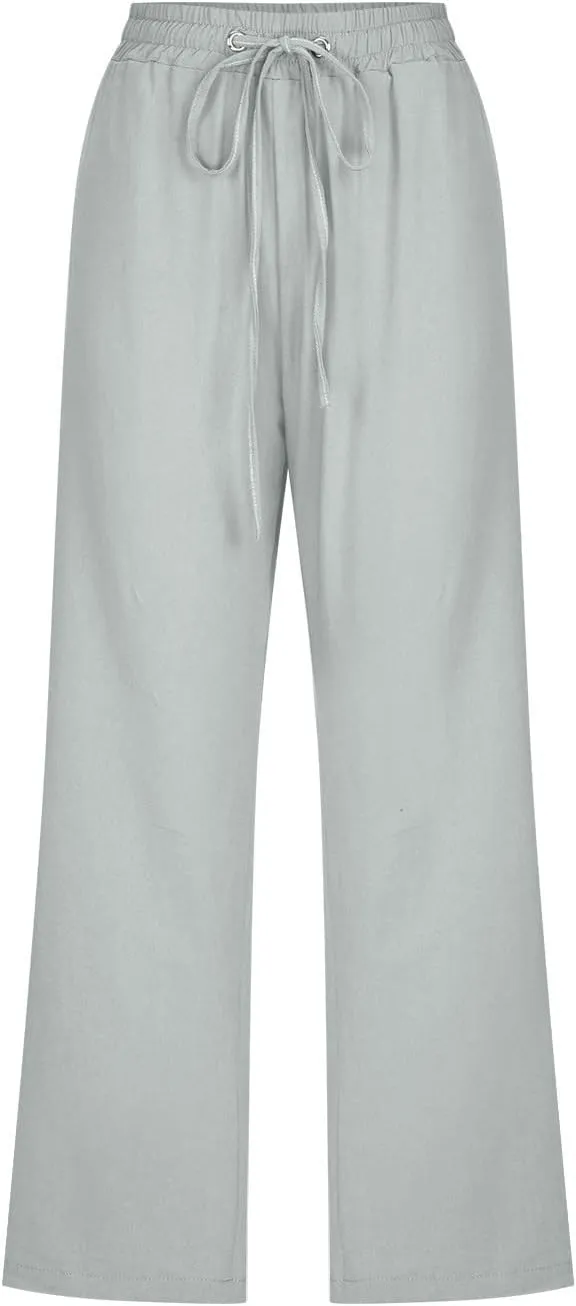 RKSTN Summer Capri Pants for Women Casual Cotton Linen Pants Straight Leg Vacation Beach Crop Pant with Pockets