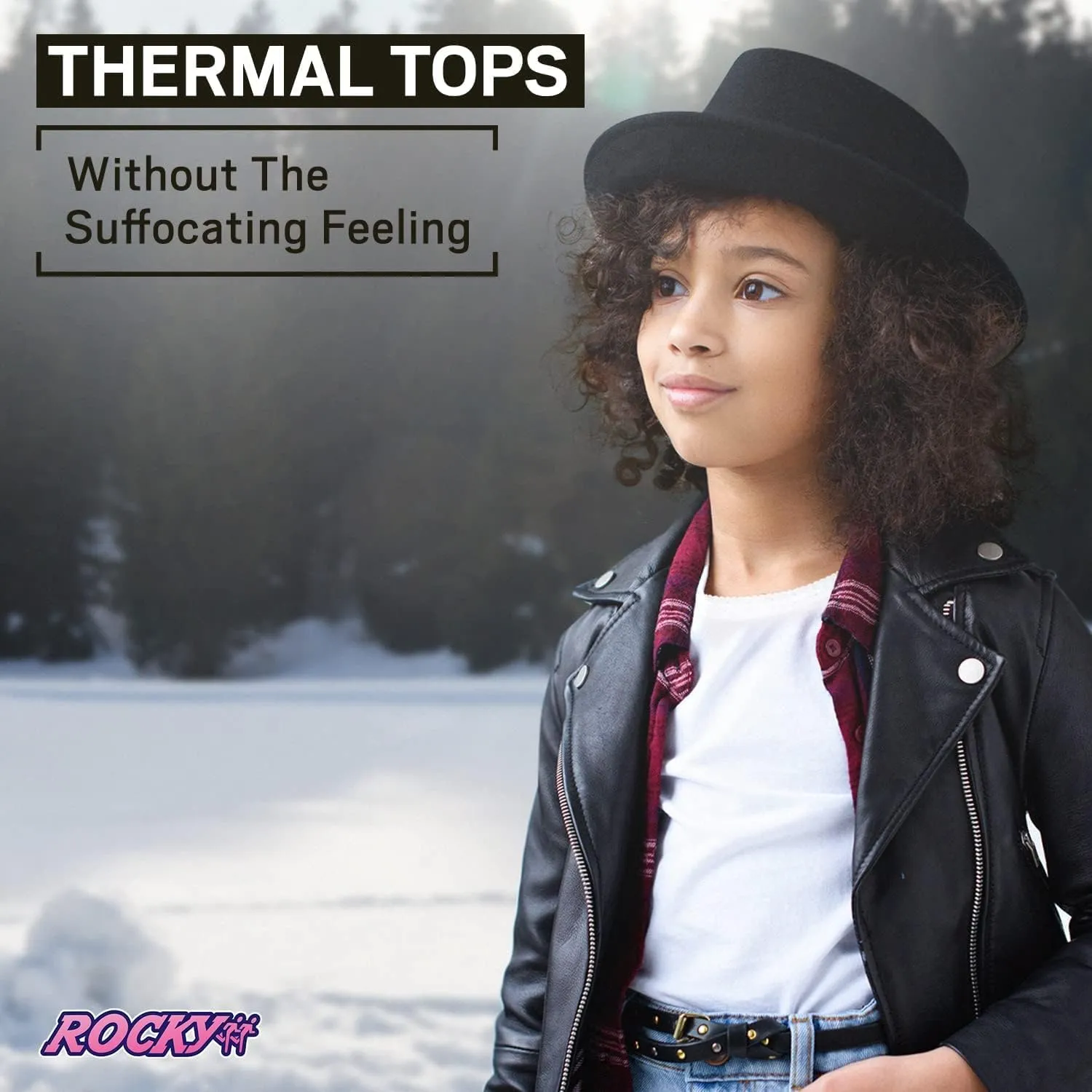 Rocky Girl's Thermal Tops Long Johns Fleece Lined Base Layer Shirt, Insulated for Outdoor Ski Warmth/Extreme Cold Pajamas