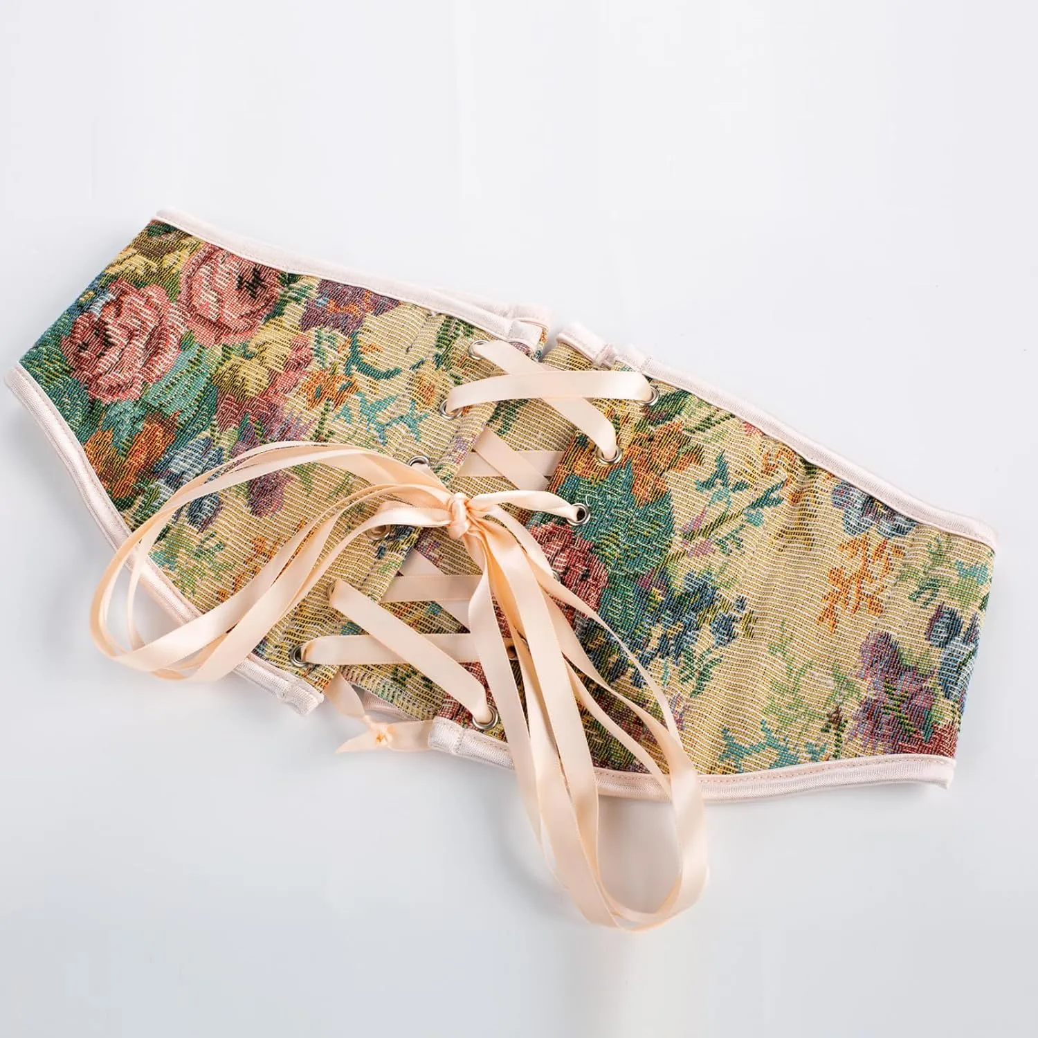 Scarlet Darkness Renaissance Corset Belt for Women Lace Up Floral Wide Waist Belt for Dresses