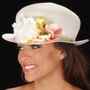 SE7009-Flower hat for ladies in cream straw