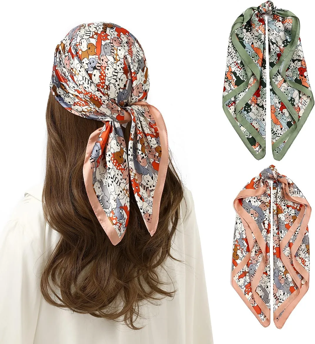STARWHISPER 27" Square Head Scarf for Women Silk Feeling Satin Scarf Women Fashion Silk Scarf for Wrapping Hair
