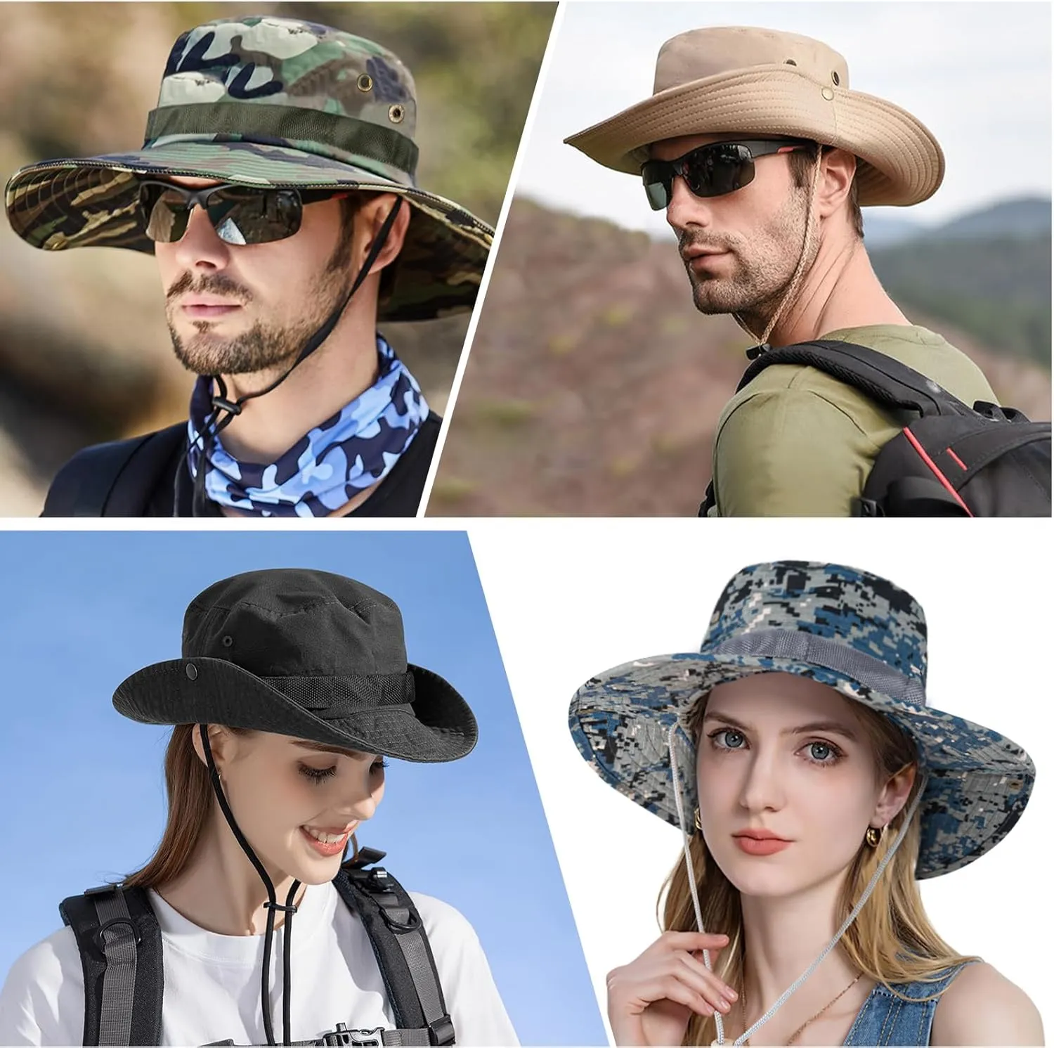 Sun Hats for Men Women Boonie Hat UPF 50  Bucket Hat Wide Brim UV Protection Fishing Hiking Safari Outdoor Hats