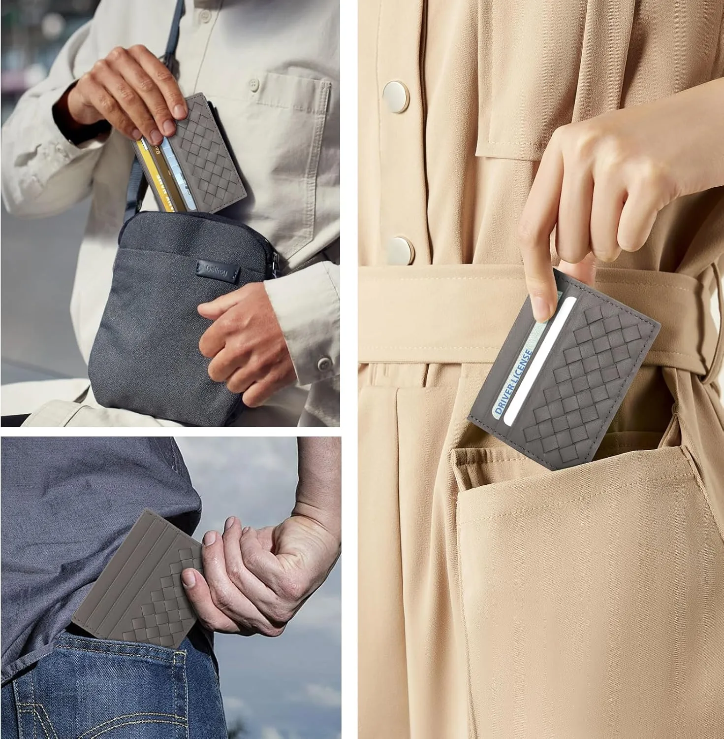 Unaone Slim Minimalist Wallet - Credit Card Holder, Leather Front Pocket Wallet Card Case for Men & Women, Grey